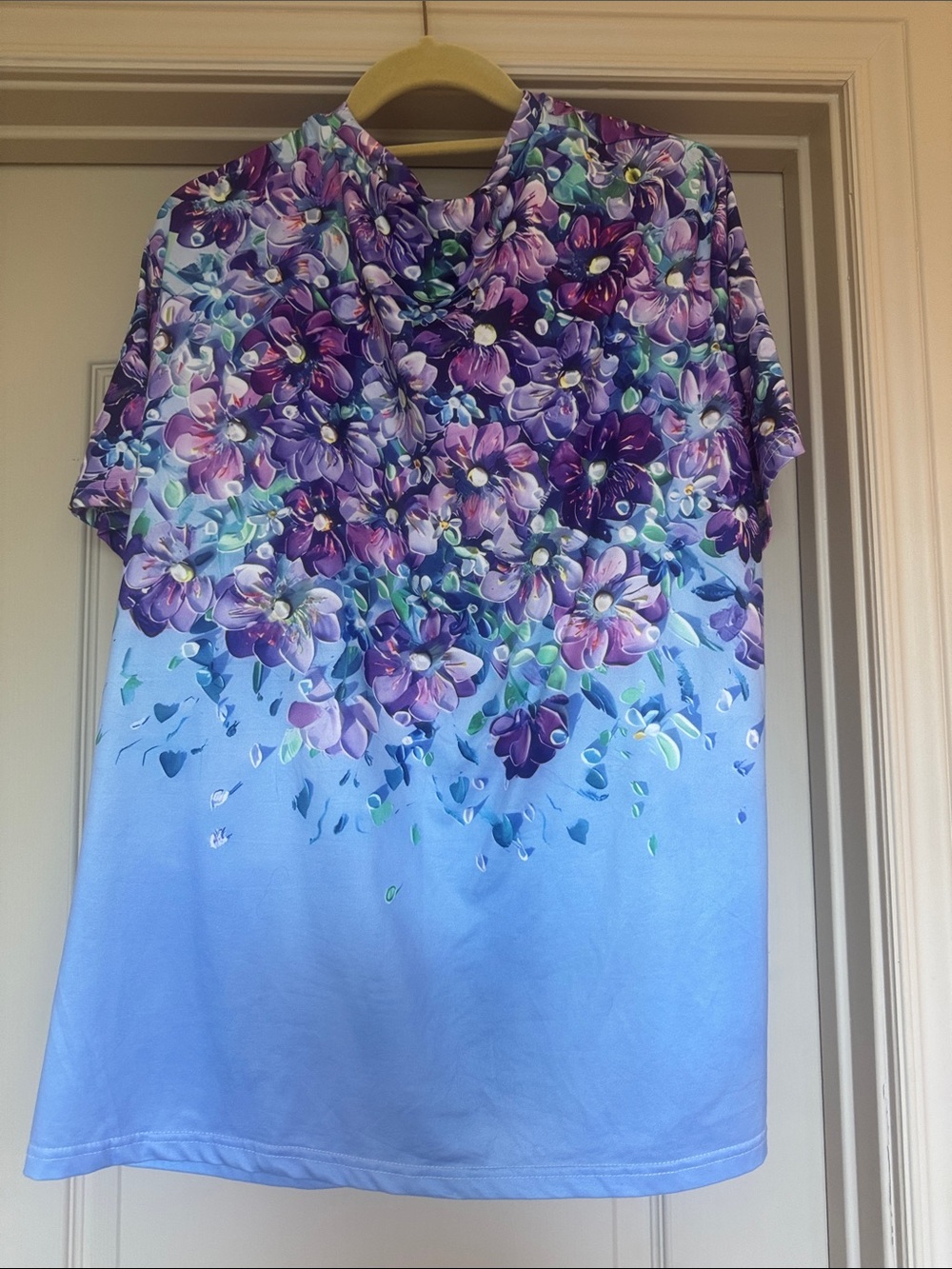 Source Unknown Purple Floral Ombre Short-Sleeve Blouse